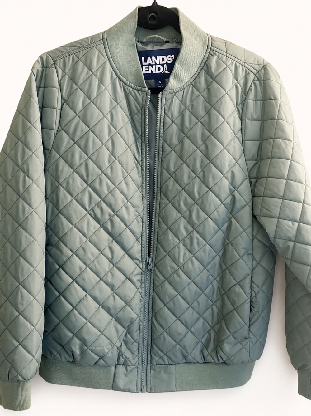 Lands' End Quilted Bomber Jacket in Forest Green
